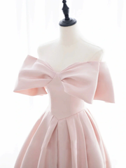 Pink Satin Simple A-line Floor Length Evening Party Dress, Pink Junior Prom Dresses