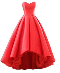 Red Satin High Low Prom Dress, Red Formal Gowns, High Low Formal Dress