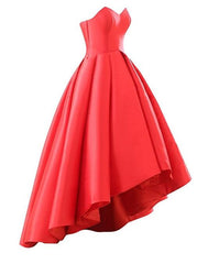 Red Satin High Low Prom Dress, Red Formal Gowns, High Low Formal Dress
