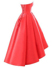 Red Satin High Low Prom Dress, Red Formal Gowns, High Low Formal Dress