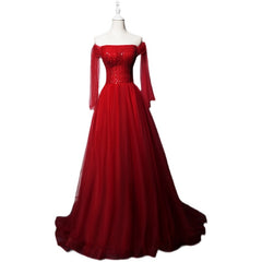 Red A-line Off Shouler Sequins and Beaded Long Party Dress, Red New Prom Dress