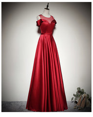 Red Satin Simple A-line Off Shoulder Long Party Dress, Red Evening Dress Prom Dress