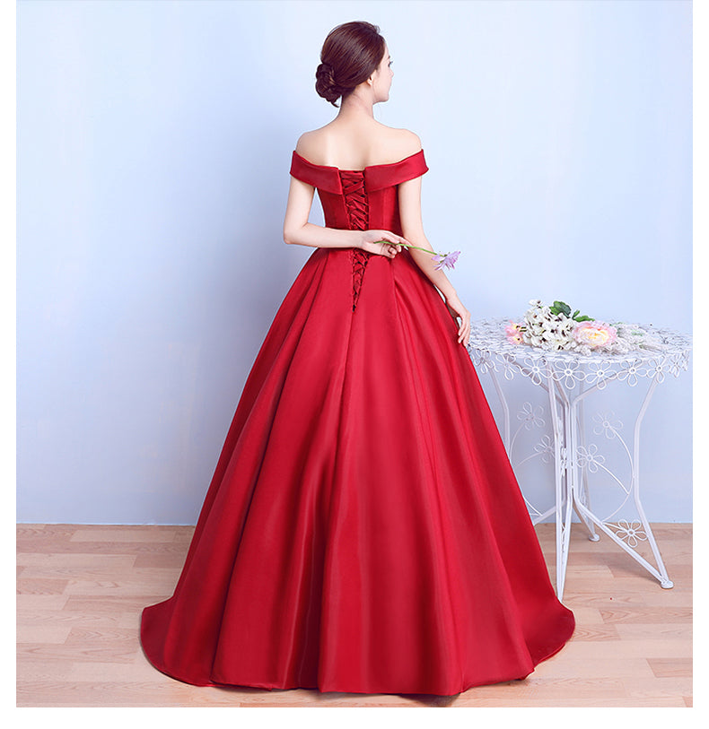 Red Satin Sweetheart Off Shoulder Long Formal Dress Evening Gown, Red – Cutedressy