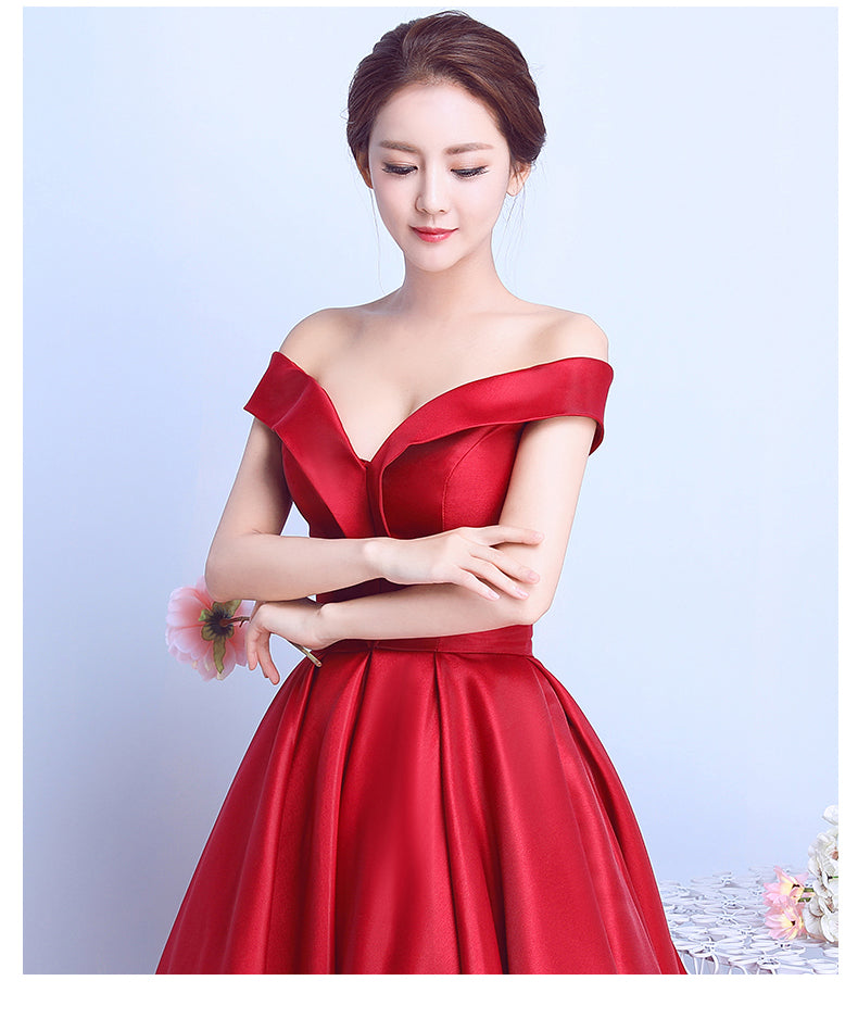 Red Satin Sweetheart Off Shoulder Long Formal Dress Evening Gown, Red – Cutedressy