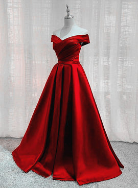 Red Sweerheart Satin A-line Floor Length Party Dress, Red Prom Dress Evening Dress