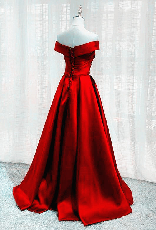 Red Sweerheart Satin A-line Floor Length Party Dress, Red Prom Dress Evening Dress