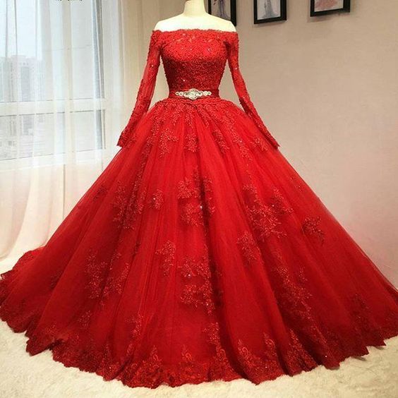 Red Tulle Long Sleeve Quinceanera Dresses Lace Appliques Puffy Tulle B Cutedressy Red Tulle Long Sleeve Quinceanera Dresses Lace Appliques Puffy Tulle B Cutedressy
