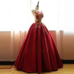 Wine Red Gorgeous Prom Dress , Burgundy Satin Long Party Dress, Evening Gowns
