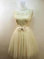 Light Champagne Tulle and Lace Cute Homecoming Dresses, Junior Prom Dress, Sweet 16 Dresses