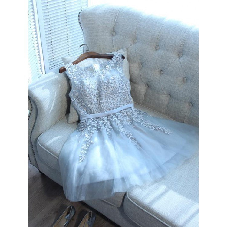 Light Grey V-neckline Knee Length Party Dress, Cute Formal Dress