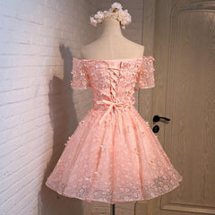Light Pink Off Shoulder Knee Length Party Dress , Party Dress