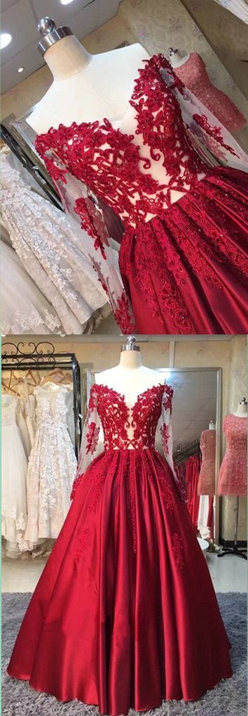 Red Off Shoulder Sweetheart Satin and Applique Elegant Prom Dresses, Red Party Gowns, Formal Dresses