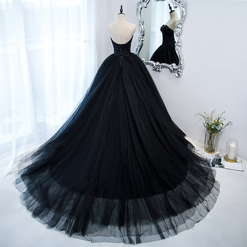Black Sweetheart Tulle Long Evening Dress, Black Sweet 16 Gowns Black Sweetheart Tulle Long Evening Dress, Black Sweet 16 Gowns