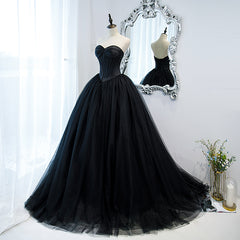Black Sweetheart Tulle Long Evening Dress, Black Sweet 16 Gowns
