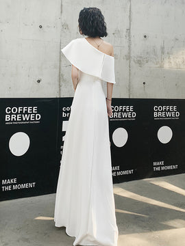 Sexy White Off Shoulder with Leg Slit Long Evening Dress, White Formal Dress Prom Dress