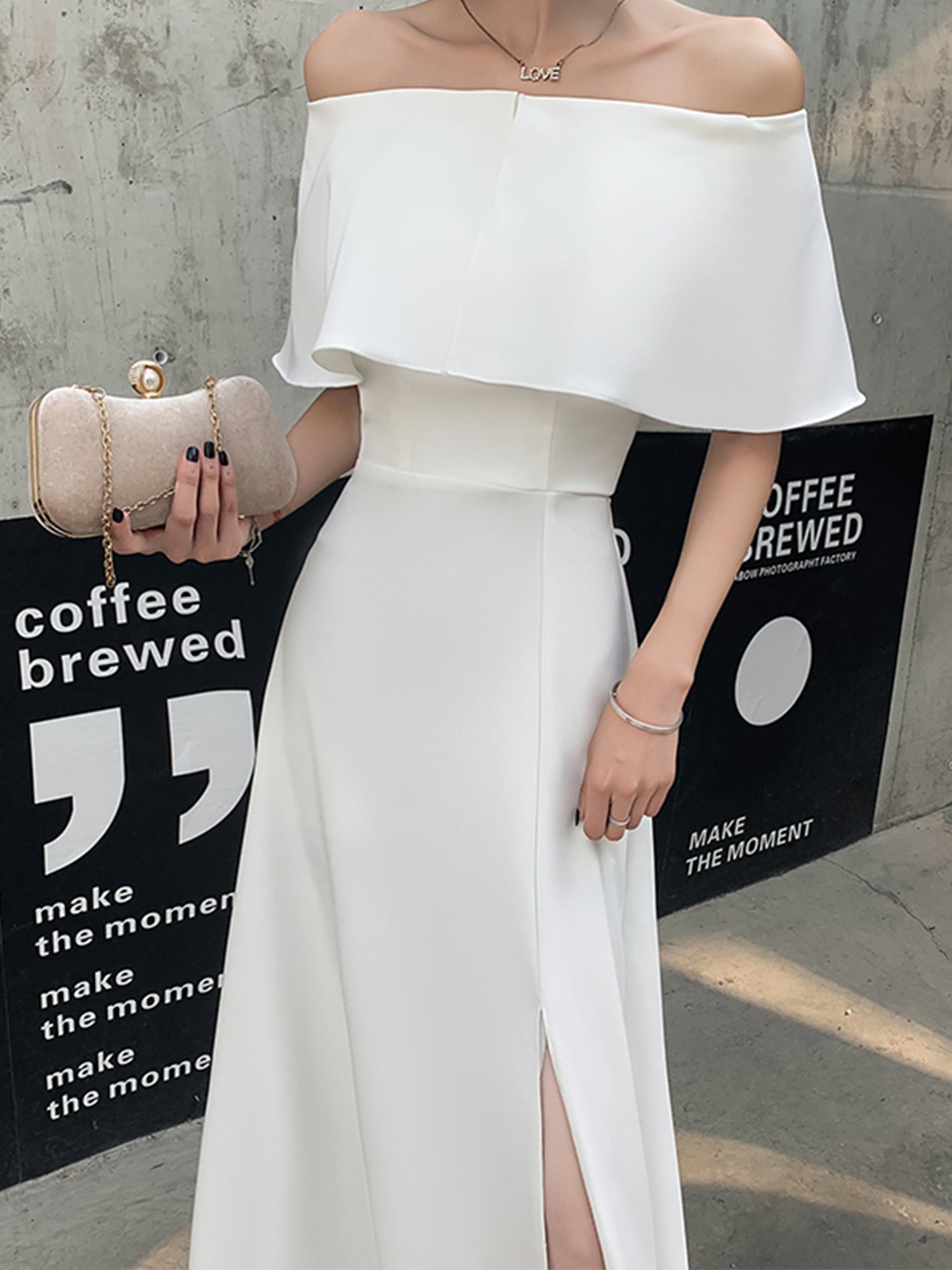 Sexy White Off Shoulder with Leg Slit Long Evening Dress, White Formal Cutedressy Sexy White Off Shoulder with Leg Slit Long Evening Dress, White Formal Cutedressy