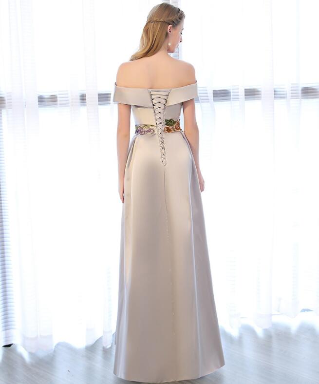 Sliver Grey Satin Off Shoulder Long Party Dress with Embroidery, A-lin Cutedressy Sliver Grey Satin Off Shoulder Long Party Dress with Embroidery, A-lin Cutedressy