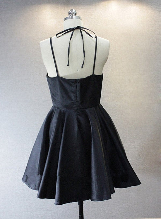 Lovely Black Straps V-neckline Short Homecoming Dresses, Short Prom Dresses, Cute Party Dresses