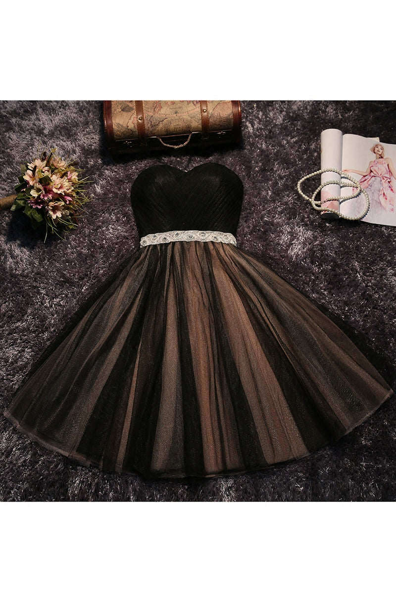 Black and Champagne Tulle Sweetheart Party Dress with Belt, Lovely Graduation Party Dress, Formal Dress