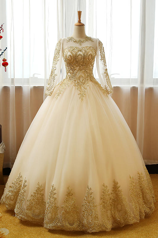 Beautiful Light Champagne Long Sleeves Party Gown, Sweet 16 Dress