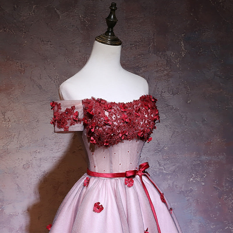 Cute Red Off Shoulder Tulle Lace Applique Homecoming Dress, Red Short Cutedressy Cute Red Off Shoulder Tulle Lace Applique Homecoming Dress, Red Short Cutedressy