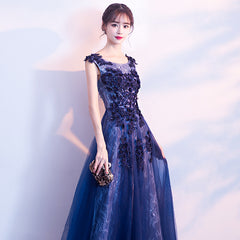 Beautiful A-line Tulle Long Party Dress with Lace Applique, Long Evening Dresses Formal Dress