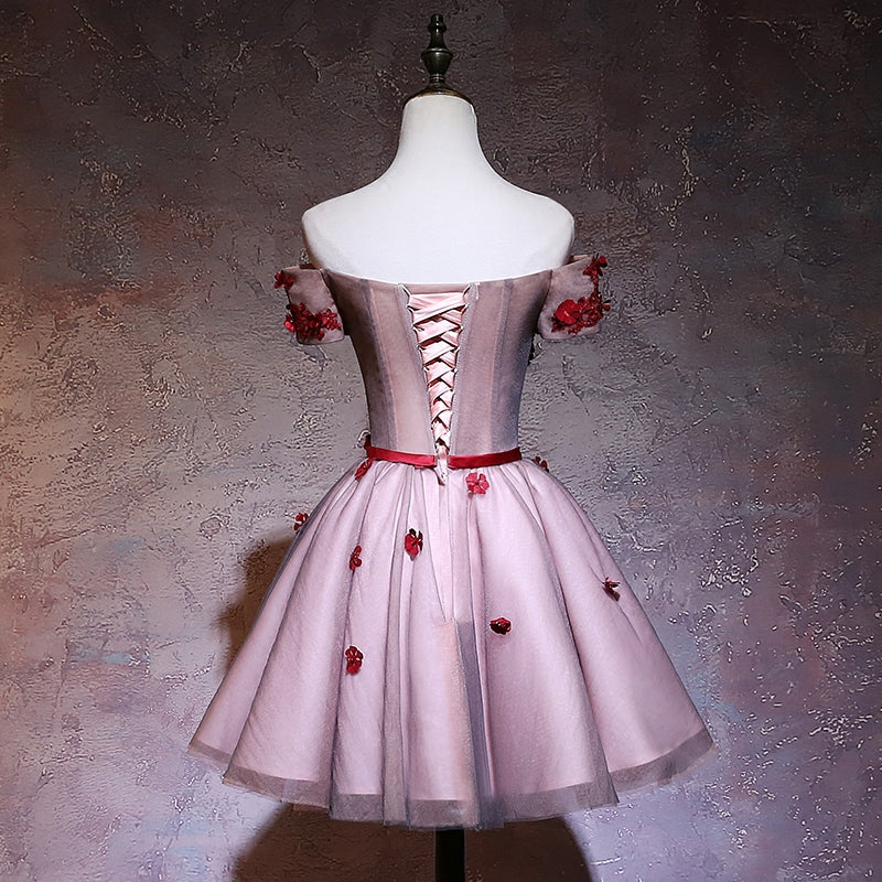 Adorable Red Sweetheart Shiny Tulle Off Shoulder Short Homecoming Dress, Red Party Dress Y1212 main image 1
