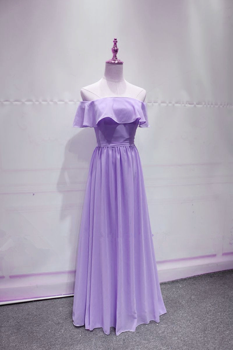 Lavender Chiffon Off Shoulder Bridesmaid Dress, Charming Bridesmaid Dress