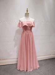 Pink Lovely Floor Length A-line Bridesmaid Dress, Handmade Pretty Formal Gown