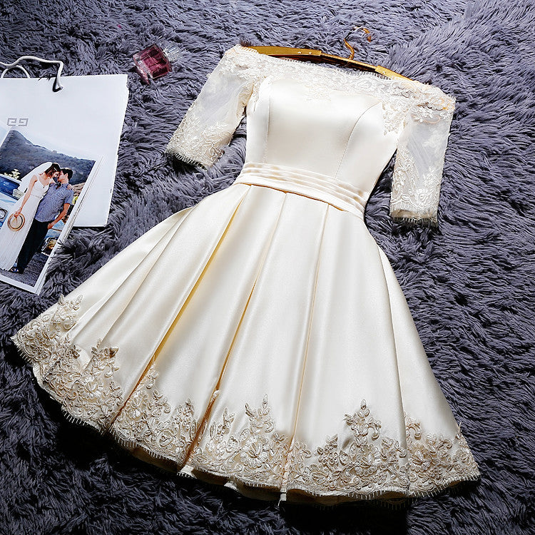 Champagne Knee Length Homecoming Dress, Satin Homecoming Dress Cutedressy Champagne Knee Length Homecoming Dress, Satin Homecoming Dress Cutedressy