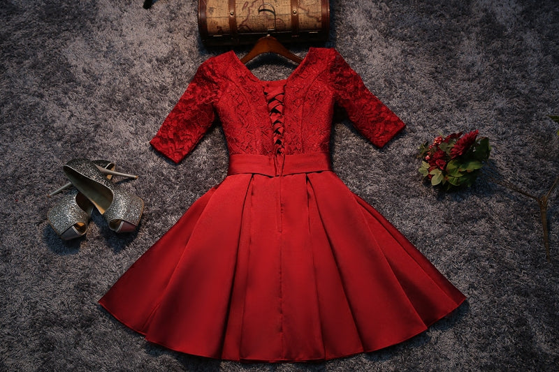 short red party dress Cute Red Satin Short Prom Dress, Red Sweet 16 Party Dress – Cutedressy