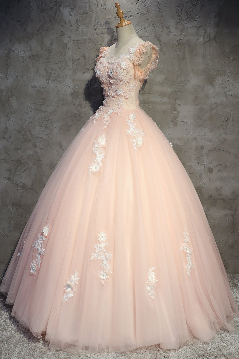 sweet 16 dresses pink Eelgant Pink Round Neckline Prom Dress, Pink Sweet 16 Dresses – Cutedressy