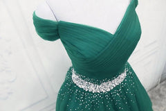 Fashionable Dark Green Long Beade Formal Dress, Green Prom Dress