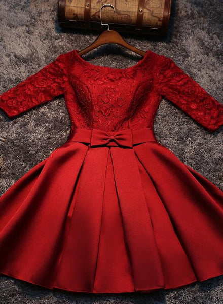 short red party dress Cute Red Satin Short Prom Dress, Red Sweet 16 Party Dress – Cutedressy