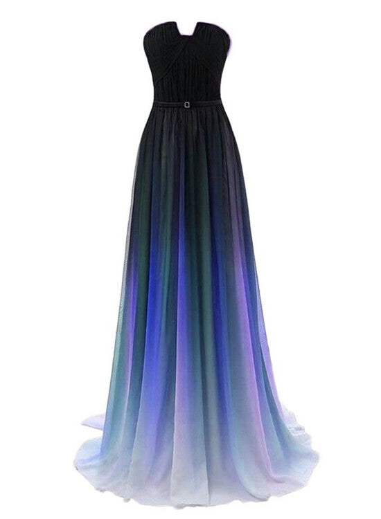 Charming Gradient Blue and Black Floor Length, Girls Senior Prom Gowns