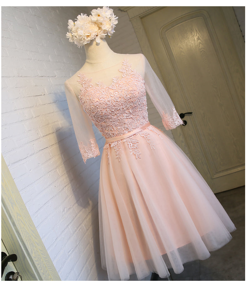 Lovely Tulle Round Neckline Lace Short Party Dress, Homecoming Dress