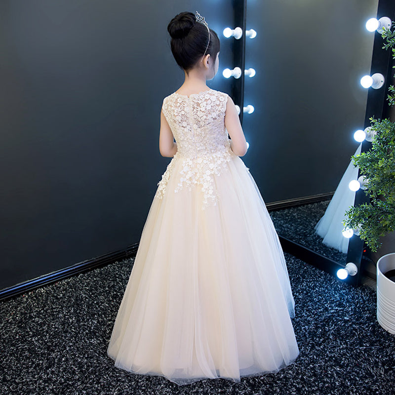Lovely Ivory Tulle Long Flower Girl Dress with Lace, Cute Flower Girl Cutedressy Lovely Ivory Tulle Long Flower Girl Dress with Lace, Cute Flower Girl Cutedressy