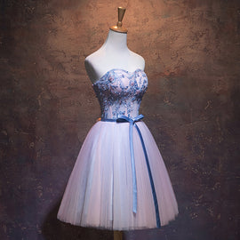 Lovely Pink Tulle Sweetheart Formal Dress with Lace, Cute Short Homecoming Dress