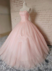 Pink Tulle with Beaded Lovely Formal Gown, Charming Pink Sweet 16 Gowns, Evening Gowns
