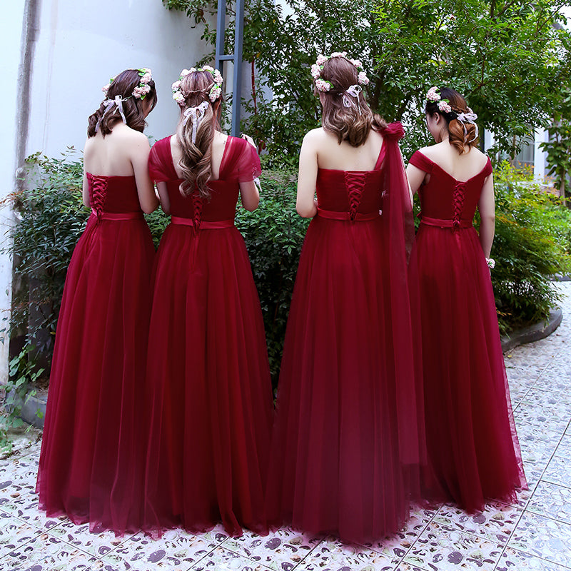 Wine Red Tulle Mismatch Long A-line Prom Dresses, Dark Red Formal Dres Cutedressy Wine Red Tulle Mismatch Long A-line Prom Dresses, Dark Red Formal Dres Cutedressy