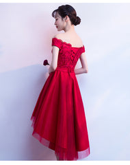 Lovely Red Off Shoulder Tulle High Low Party Dress, Red Homecoming Dress
