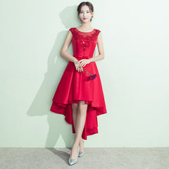 Lovely Satin High Low Round Neckline Party Dress, Red Homecoming Dress