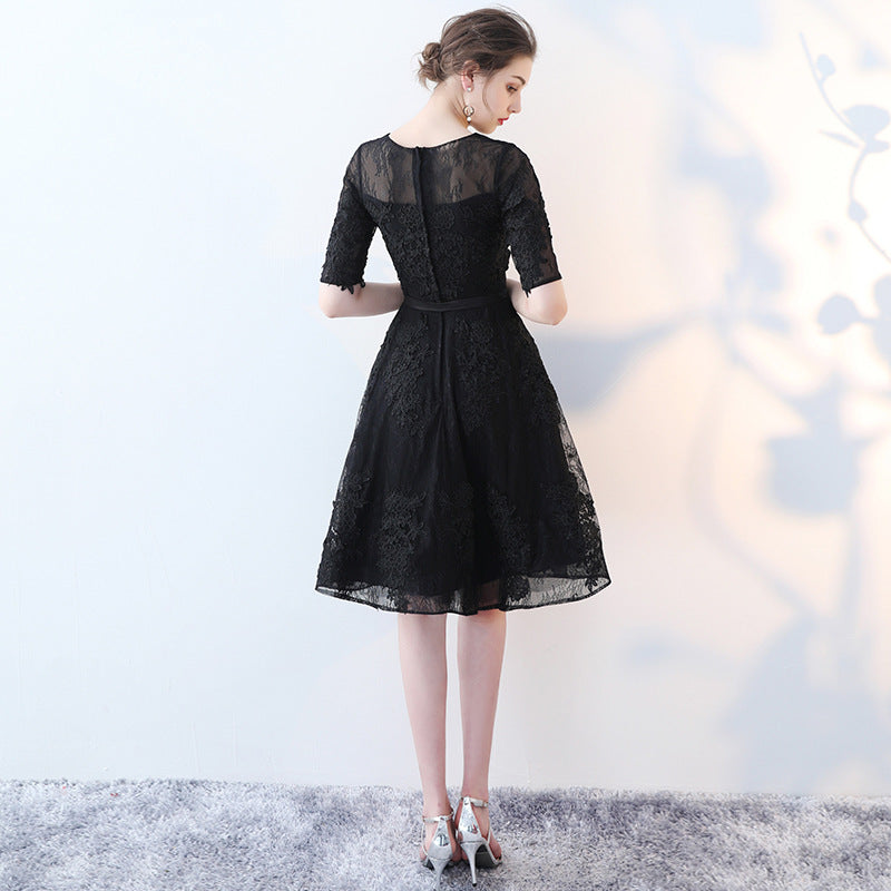 Cute Black Lace Short Sleeves Party Dress, Black Lace Homecoming Dress Cutedressy Cute Black Lace Short Sleeves Party Dress, Black Lace Homecoming Dress Cutedressy
