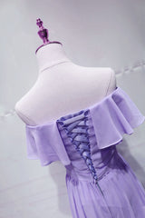 Lavender Chiffon Off Shoulder Bridesmaid Dress, Charming Bridesmaid Dress