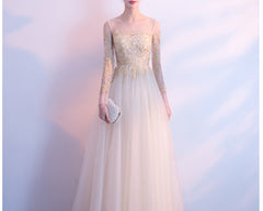 Beautiful Tulle Round Neckline A-line Party Dress, Ivory Tulle Prom Dress