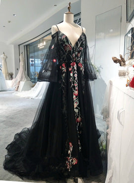 black long sleeves prom dress