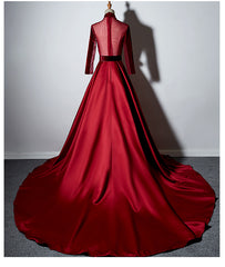Beautiful Dark Red Satin A-line Prom Dress, Bridesaid Dress