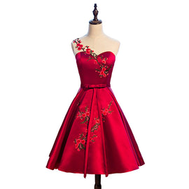 Red Satin Short Formal Dresses, Lovely Party Dresses, Cute Party Dress