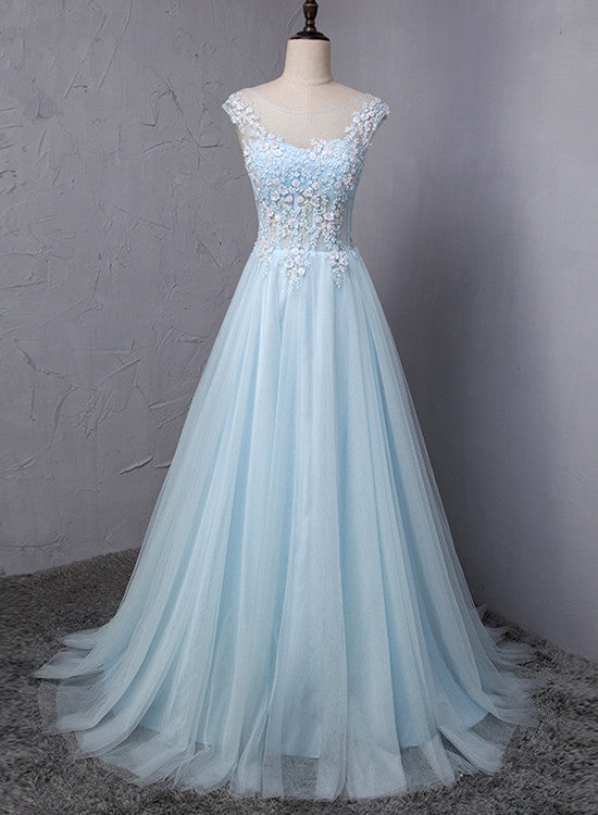 Light Blue Charming Gown, Blue Prom Dress , Junior Party Dresses