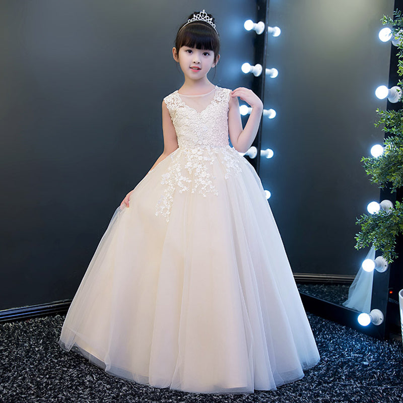 Lovely Ivory Tulle Long Flower Girl Dress with Lace, Cute Flower Girl Cutedressy Lovely Ivory Tulle Long Flower Girl Dress with Lace, Cute Flower Girl Cutedressy